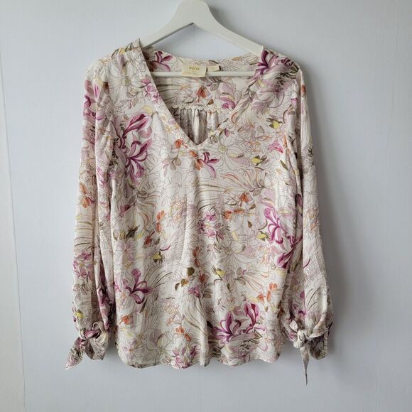 Maeve Tops - Maeve by Anthropologie Floral Pernille Drape Tie Sleeve Blouse size XS